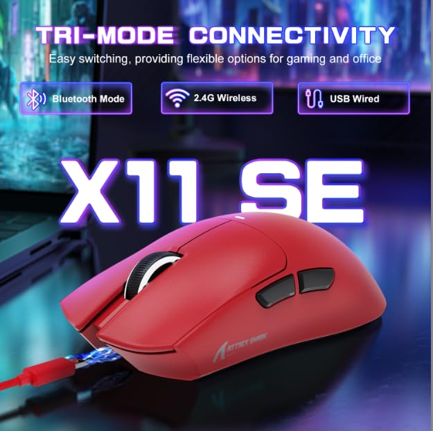 Image of ATTACK SHARK X11SE Ultra-Light Wireless Gaming Mouse, Red
