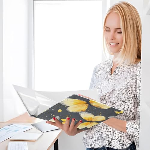 Image of 3 Ring Binder Butterfly Yellow Butterflies 1.5 inch Binders Three Ring Binders with Clipboard Fit 8.5'' x 11'' Paper 3 Interior PVC Clear Pockets for Office Supplies