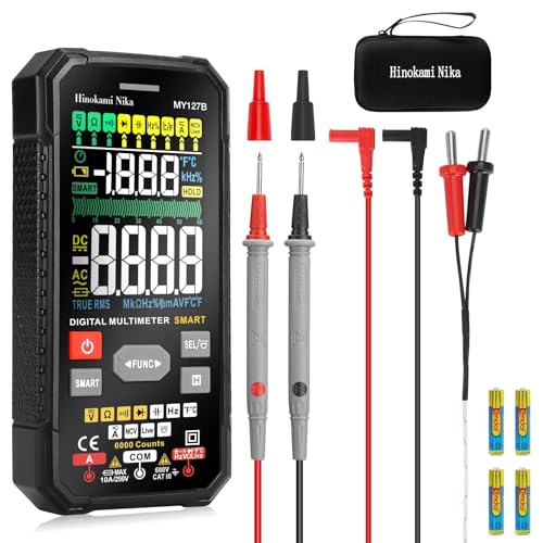 Hinokami Nika 2024新型MY127B スマートデジタルテスター 6000カウント、収納ケース付きマルチメーター 手動&オートレンジ、サーキットテスター 暗電流、電流計 電圧計 車、小型TRMSテスタ 革新的多彩大画面&正しいジャック案内、N