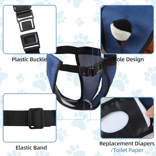 2er Pack Läufigkeitshose für Hündinnen, Wiederverwendbare Höschen für Hunde Läufigkeit mit 6 Damenbinden, Waschbare Verstellbare Hundehöschen Läufigkeit (Taillenumfang von 50-59 cm)