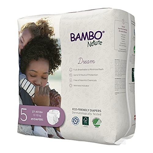 Image of Bambo Nature Hypoallergenic Dream Baby Diapers, Premium Eco-Labeled Sustainable Diapers, Enhanced Leakage Protection, Totally Chlorine-free, Skin Friendly, and Super Absorbent - Size 5 (75 Count)