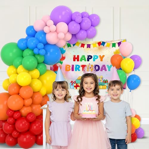 Image of SpecialYou.in Rubber Birthday Decoration Kit For Baby Girl Or Boy, Multicolor Balloons Decoration Kit With Multicolor Backdrop, Birthday Decor Items For Kids' Party- 76 Pcs