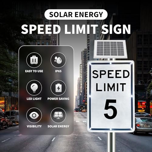 Señal solar LED intermitente de límite de velocidad, 5-95 MPH seleccionable, aluminio reflectante de 18 x 24 pulgadas, IP65 resistente a la intemperie, señal de tráfico de fácil montaje, vida útil LED