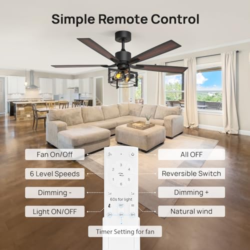 Consciot-52-Inch-Ceiling-Fans-With-Lights-Remote-Modern-Farmhouse-Caged-Ceiling-Fan-Reversible-Motor-5-Double-Finish-Wood-Blades-Rustic-Ceiling-Fan-For-Porch-Living-Rooms-Bedroom-Hunter-Black Consciot 52 Inch Ceiling Fans With Lights Remote Modern Farmhouse Caged Ceiling Fan Reversible Motor 5 Double Finish Wood Blades Rustic Ceiling Fan For Porch Living Rooms Bedroom Hunter Black