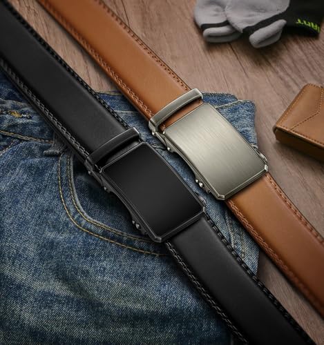 BULLIANT Men Belt 2Pack Ratchet Belt Adjustable For Gift Men Dress Jeans Casual Pants 1 3/8-Cut For Fit2
