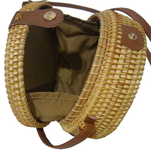 Bolsa de Ombro Tendencia Verao Bali Rattan Redonda Palha Moda