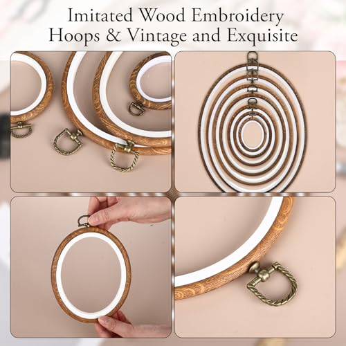 Image of Suncalla 7 Pcs Oval Embroidery Hoop Set Faux Wood with Hanging Loop