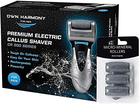 Own Harmony Electric Feet Callus Remover and 6 Rollers Bundle: Rechargeable Foot Scrubber Mens Pedicure Tools Kit, Professional Electronic Foot Care File, Best for Hard Cracked Dead Skin & Pedi Spa