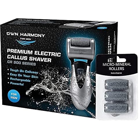 Own Harmony Electric Feet Callus Remover and 6 Rollers Bundle: Rechargeable Foot Scrubber Mens Pedicure Tools Kit, Professional Electronic Foot Care File, Best for Hard Cracked Dead Skin & Pedi Spa Cover