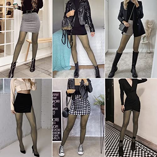 Image of JS LifeStyle Fleece Lined Tights, Faux Fake Translucent Fleece Lined Tights Look Sheer, Winter Transparent Thermal Leggings