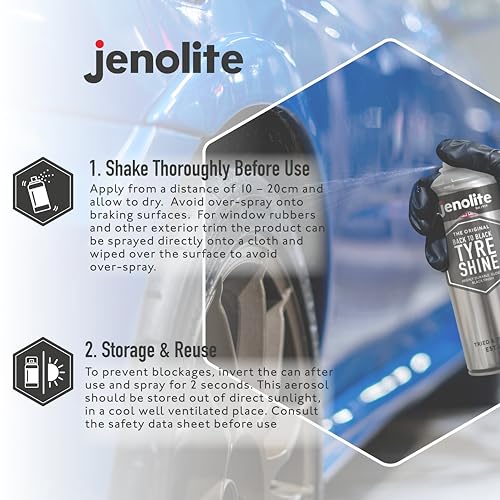 JENOLITE Zurück zu Schwarz Reifenglanzspray | Stellt Reifen Wieder her und schützt sie | Sofortiges Reifendressing | Langanhaltender Wet-Look-Glanz | 3 x 500 ml