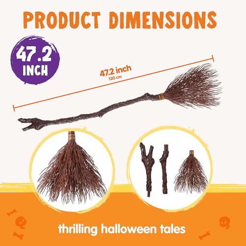 Spooktacular Creations Halloween Witch Vine-Patterned Broom Brown Cane, Witch Broomstick for Women Halloween Party Costume Accessories Stage Prop Kids and Adults, Photo Booth Accessory3