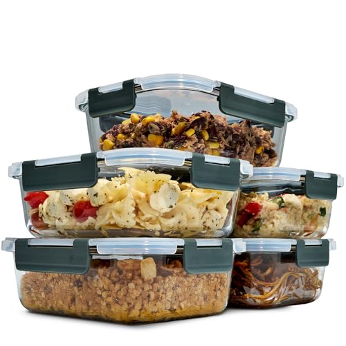 uandu Glasbehälter mit Deckel, 10- teilig, Borosilikatglas mit Deckel, Meal prep Gläser, Frischhaltedosen Glas mit Deckel, Glasdosen mit Deckel Set, Meal prep Boxen Glas (5 Behälter, 5 Deckel) 1
