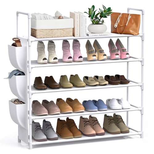 esonstyle 5 Tier Shoe Rack Organizer for 20-25 Pairs Space Saving Shoe Storage Shelf for Closet Entryway and Garage White