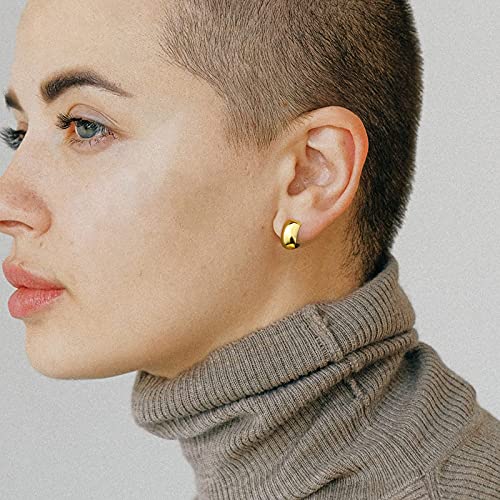 Gold Huggie Hoops: Small 14k Gold Plated Thick Chunky Hypoallergenic Earrings Jewelry for Women3
