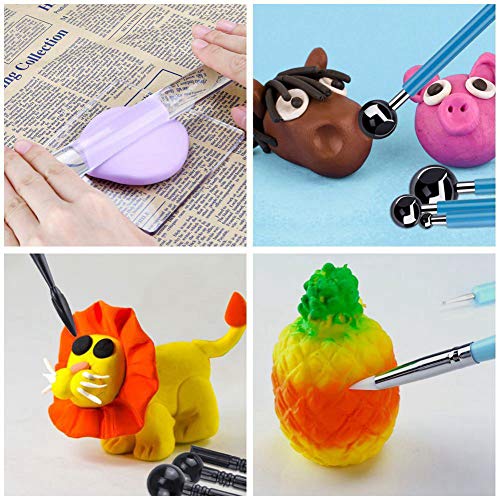 Polymer Clay Tools Set 15 pcs Clay Sculpting Pottery Tool, Ball Stylus Dotting Tools, Silicone Tips, Modeling Tools Pottery Tools, Acrylic Clay roller and Sheet for Modelling Sculpting Shaping (A)