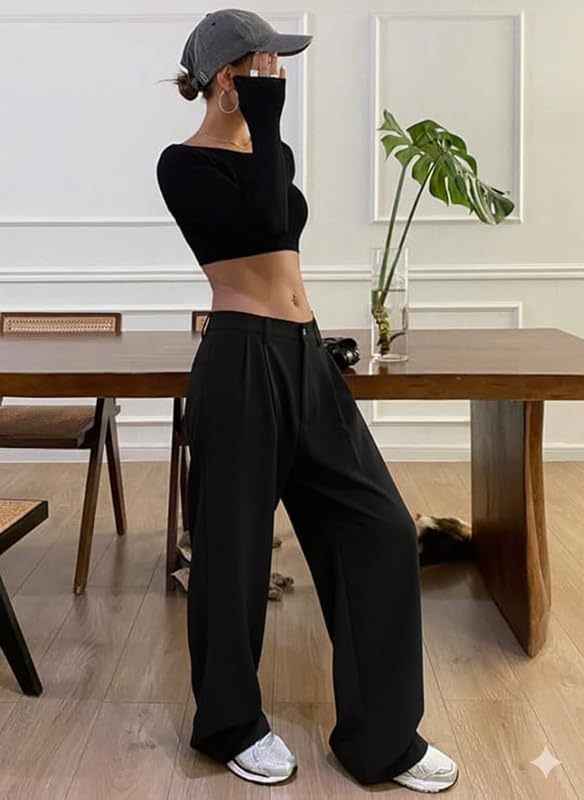 Image of OOMPH! Women's High-Waisted Pant | Wide Leg Trousers | Korean Style Stretchable Trouser