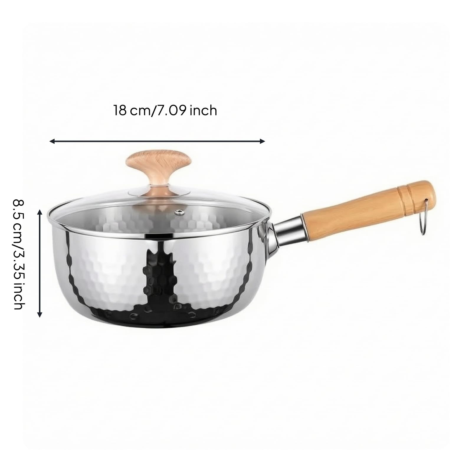 Qianly Casserole En Acier Inoxydable Polyvalent Casserole Poignée Bois Équipement pour Cuisine Quotidienne, 18cm, Couvercle