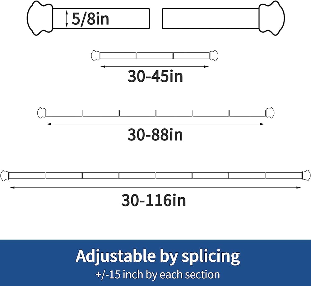 Gardinenstange,Duschvorhangstange,Gardinenstange mit Halterung,Gardinenstange mit Endkappendesign,Moderne Verstellbare Hochleistungs-Gardinenstange,für Schlafzimmer(Size:30-116in,Color:weiß)