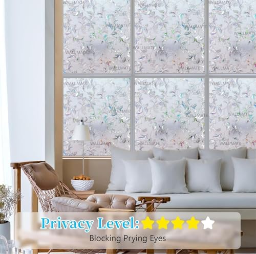 Image of WALLMATE Window Privacy Film Frosted Vinyl Glass Covering, UV Blocking, Non-Adhesive, No-Glue, for Bathroom Living Room Office,(24x150 Inch, Marigold)
