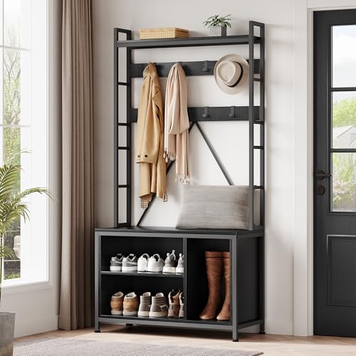Hall Tree with Bench and Coat Rack, 36.41" Entryway Shoe
