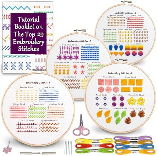 Bradove Classic Embroidery Stitches Practice Kit, Embroidery Kit for Beginners, Beginner Embroidery Kit for Adults, Hand Embroidery Kit for Kids, Stitches Kit