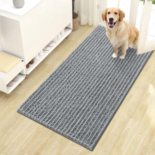 Image of OLANLY Dog Door Mat for Muddy Paws 44x24, Ultra-Absorbent Chenille Mud Mat