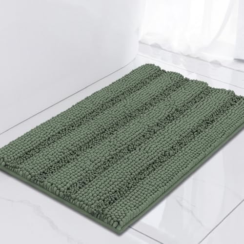 Image of Turquoize Luxury Chenille Bath Rug for Bathroom Rugs Extra Absorbent Bath Mat Non Slip Microfiber Shower Rug for Bathroom Microfiber Shaggy Carpet Rug Size, 17 inchx 24 inch, Green Bay
