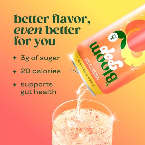 Image of Bloom Pop Prebiotic Soda, Gut Health Support, Peach Pineapple, 12 Pack | Peach pineapple flavor with clinically backed prebiotics for gut health, metabolism support and soda satisfaction.
