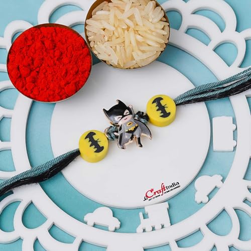 Image of eCraftIndia Bat Theme Rakhi for Kids Brother Boys Girls Sister | Raksha Bandhan Kids Rakhi for Bhai Bhaiya | Best Bro Ever Fridge Magnet | Roli Chawal Pack