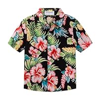 Mud Kingdom Toddler Boys Shirt Short Sleeve Hawaiian Beach Print Shirts for Boy Button Down Tops Flower Pattern Black 4 Years