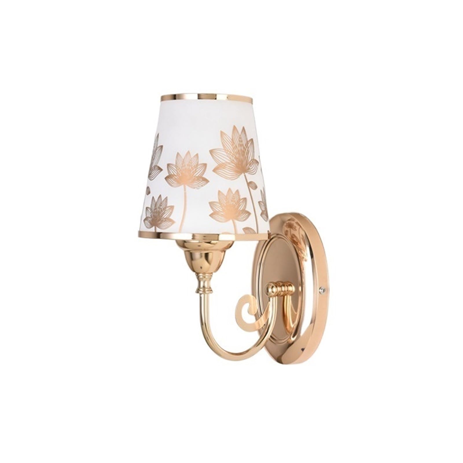 Golden Metal Wall Sconce Lotus Printed Fabric Shade Lamp Applique