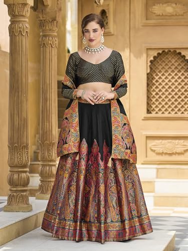 Image of PURVAJA Women's Jacquard Semi-Stitched Lehenga choli