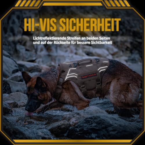 OneTigris Hundegeschirr, AIRE Armor Mesh Einstellbar Sicherheitsgeschirr mit 2 Griffe und 3 D-Ringen No-Pull Brustgeschirr Reflektierend Atmungsaktiv für Große/Mittlere Hunde - Braun XL