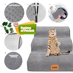 Foam-Dog-StairsSteps-3-Tiers-Pet-RampLadder-with-Waterproof-Cover-for-Bed-Couch-Sofa-Non-Slip-Dog-Stair-for-Small-Dogs-Cats-with-OldInjuredShort-Legged-157-H-Grey - Cucciolini Doodles   Foam-Dog-StairsSteps-3-Tiers-Pet-RampLadder-with-Waterproof-Cover-for-Bed-Couch-Sofa-Non-Slip-Dog-Stair-for-Small-Dogs-Cats-with-OldInjuredShort-Legged-157-H-Grey