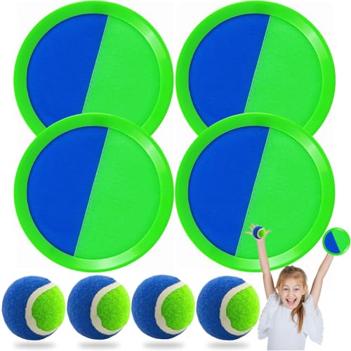 PQETBV Captura Bolas Raqueta Set, Juego de Lanzamiento y Captura Deportiva, Juego de Playa Exterior Interior Piscina Terraza para Infantiles Adultos 2-11 Años Pascua Regalos(Azul + Verde)