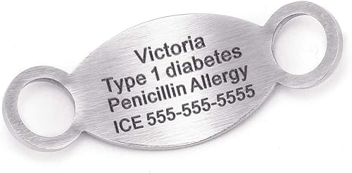 Miniatura 5 de Pulsera de alerta médica, cadena de trigo de acero inoxidable con etiqueta de identificación médica, pulseras de identificación de emergencia