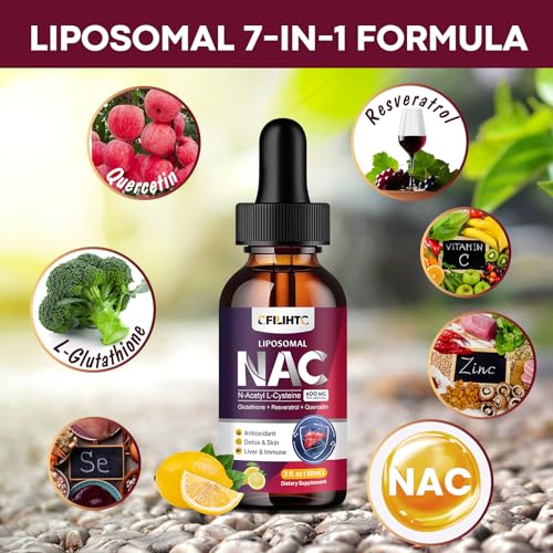Image of Liposomal Liquid NAC Supplement N-Acetyl Cysteine Drops, N Acetyl Cysteine 600mg with Glutathione, Resveratrol & Zinc for Adults & Kids Liver Lung Antioxidant Immune & Skin Health, Lemon 2 Fl Oz
