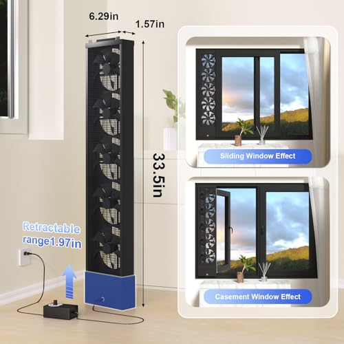 Image of Vertical Window Fan for Sliding Windows (Black, 80~85cm /31.5~33.5in) | No Drilling Required Installation, Adjustable Wind Speed, 1.97 IN Retractable, for Bedroom Bathroom Kitchen Office