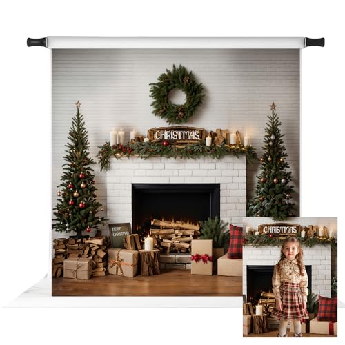 Fond de brique blanc froid Noël sapin accessoires studio Kate