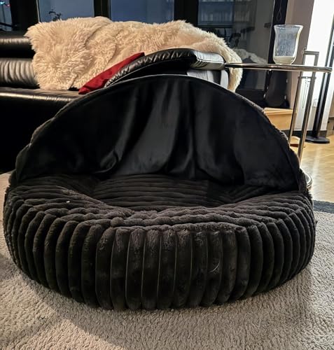 EDEL&SCHNELL Hundebett Bezug 90 cm dunkelgrau | Wechsel- & Ersatzbezug aus weichem Kunstfell mit Deckel | passend für Hundebett Flocke & als gemütliche Hundehöhle