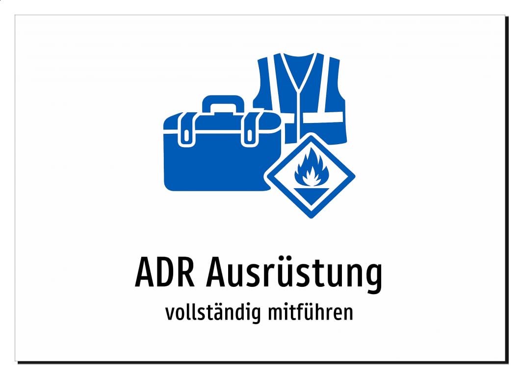 36075-DE-S-13 | ADR Ausrüstung - vollständig mitführen | Aufkleber A2, 594 x 420mm | mit Symbolgrafik und Text