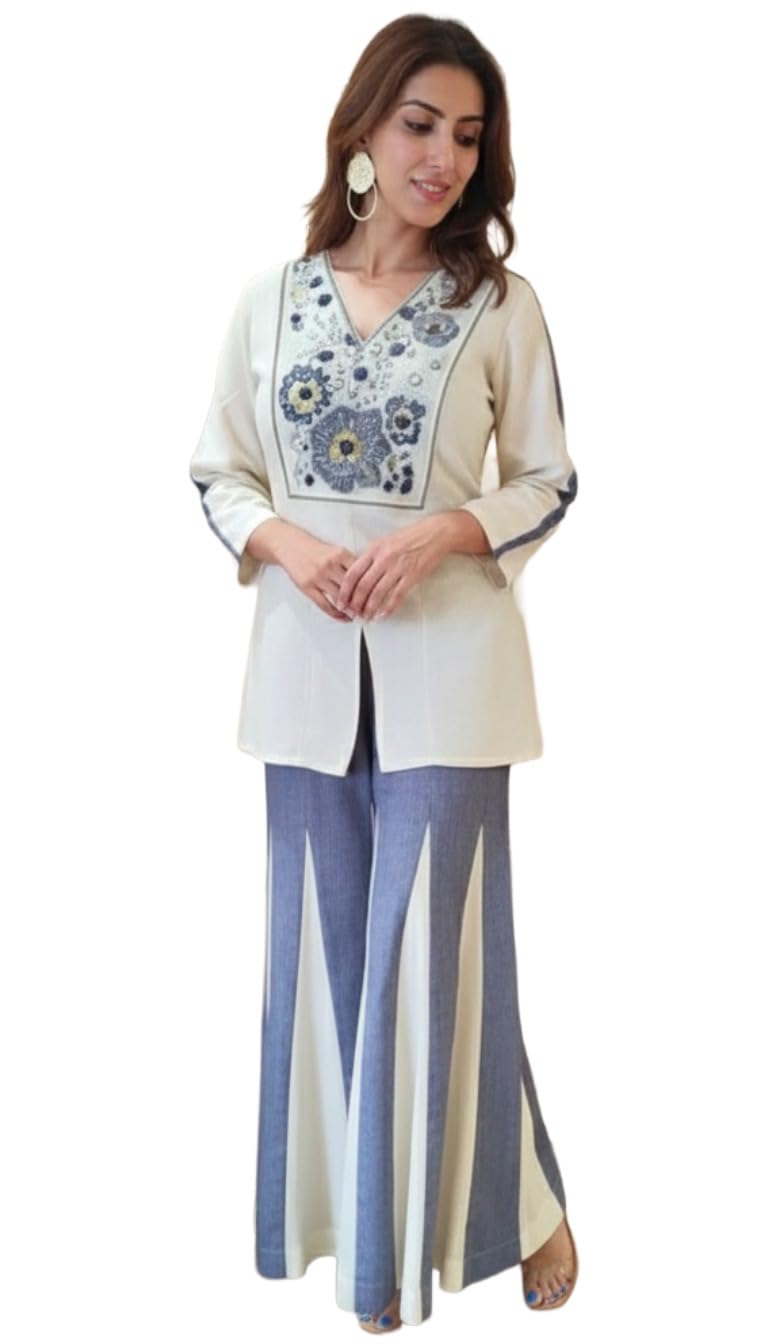 anni designer Women’s Cotton Embroidered Co-ord Set Regular Fit Kurta Top with Palazzo Pant | Ethnic Two Piece Outfit | Casual Wear | Festive Traditional Dress for Women-picture-43