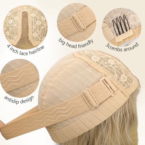 Image of AISI HAIR Platinum Blonde Highlight Wig for Women, Long Wavy Lace Hairline Middle Part Synthetic Heat Resistant Wig for Daily Party-26 Inch