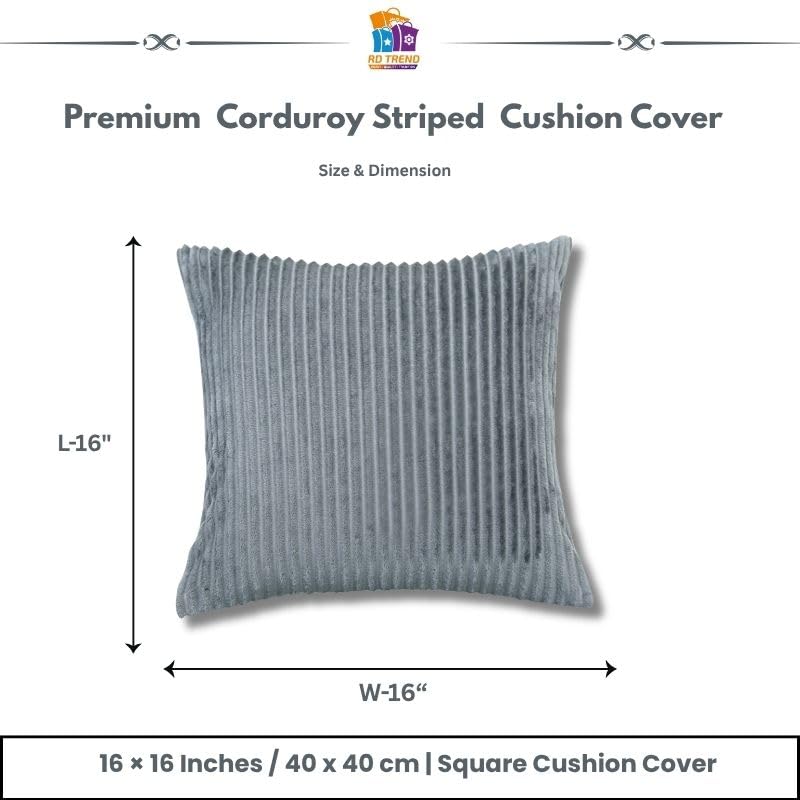 Image of RD TREND Cushion Cover Set of 2, Decorative Sofa Living Room Home Square Cushion Covers 16 Inch x 16 Inch, Aesthetic Corduroy Striped Double Sided (Grey)
