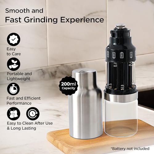 Image of UMAI Electric Pepper Grinder | Black Pepper Crusher | Pepper Grinder Crusher | Battery Operated Stainless Steel Mill with Adjustable Coarseness (6*AAA Battery, not Included in Package)