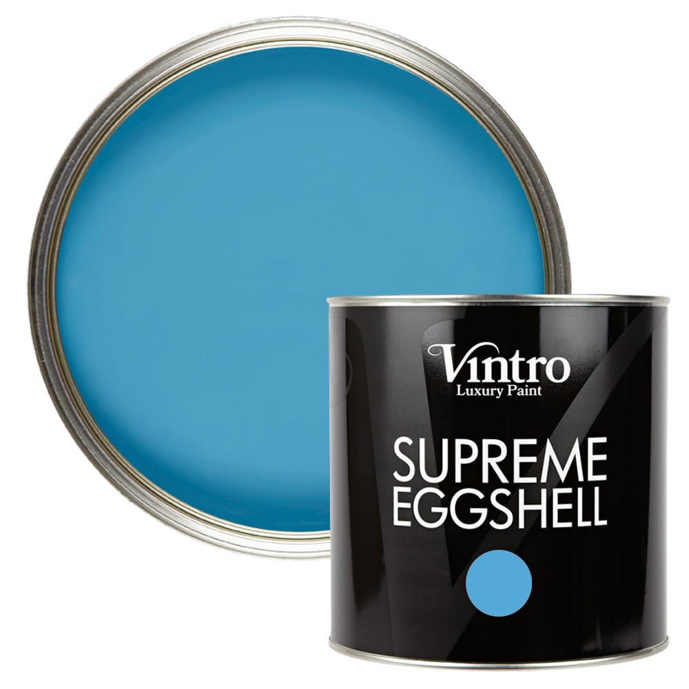 Vintro Paint | Eggshell Paint | for Walls | Wood | Trim | Satin Furniture Paint | Interior & Exterior Use. (Blue - Trinity, 2.5 Litres)