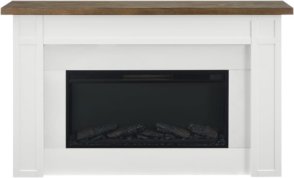 Pemberly Row 67.25" Freestanding Electric Fireplace with Wood Mantel, Realistic Flame and Log Display, Replaceable Heater Insert, Remote Control, and Built-in Timer for Living Rooms or Bedrooms