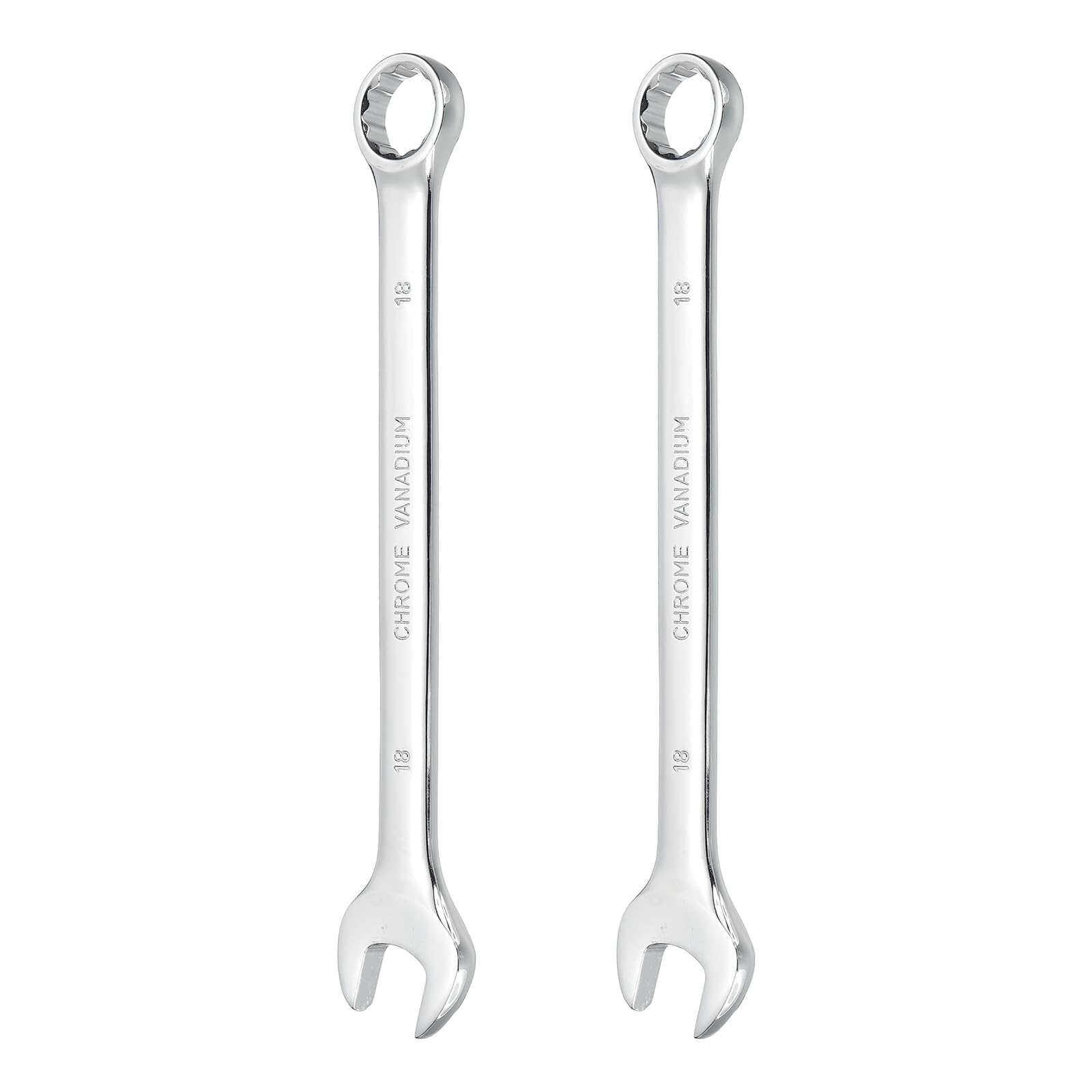 sourcing map 2Pcs Combination Wrench 18mm Metric 12-Point Box and Open End CR-V Steel Double Ended Spanner Tool for Automotive Pipe Furniture Machinery DIY Repair, Silver White