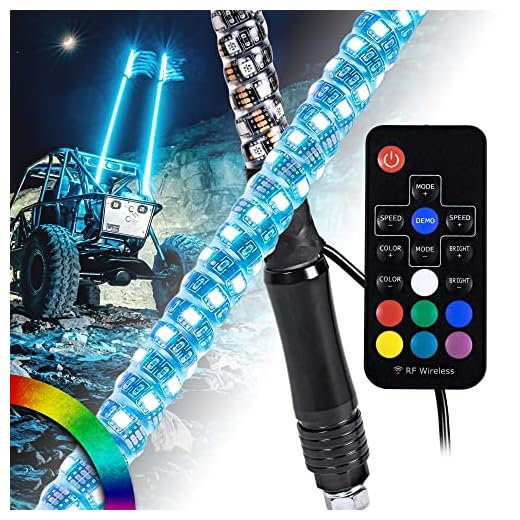 True MODS 2pc 4ft Spiral LED Whip Lights for UTV ATV [21 Modes] [20 Colors] [RF Wireless Remote] [Weatherproof] [USA Flag] LED Lighted Whips Antenna for RZR Can-Am Polaris UTV ATV Accessories